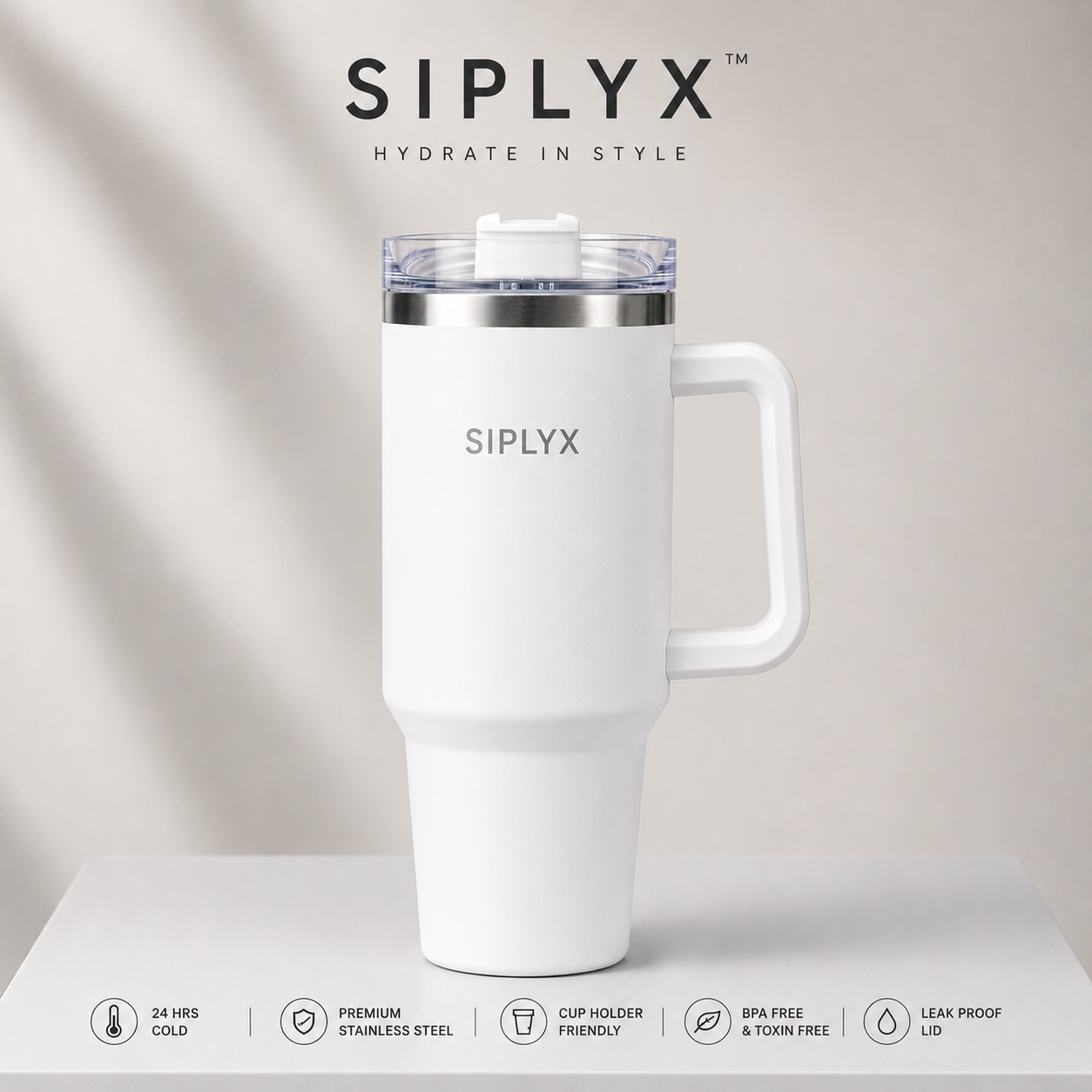 Siplyx™ Cloud White Thermal Tumbler – 40oz